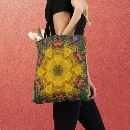 Hex Mandala Gelb Grün und Orange Tasche