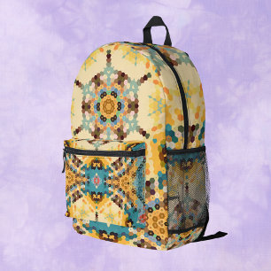 Hex Mandala Gelb und Blau Bedruckter Rucksack