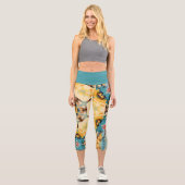 Hex Mandala Gelb und Blau Capri Leggings (Vorderseite)