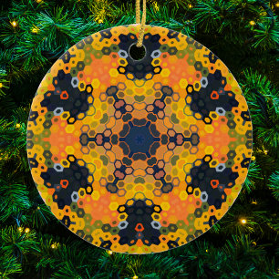 Hex Mandala Gelb und Orange Keramik Ornament