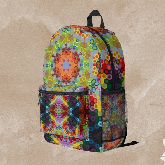 Hex Mandala Green Pink und Orange Bedruckter Rucksack