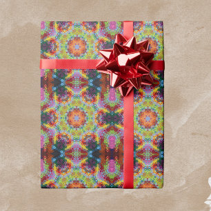 Hex Mandala Green Pink und Orange Geschenkpapier