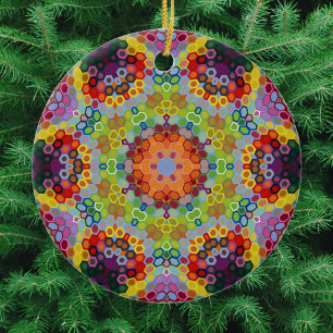 Hex Mandala Green Pink und Orange Keramik Ornament