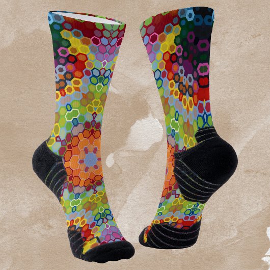 Hex Mandala Green Pink und Orange Socken