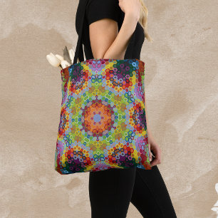Hex Mandala Green Pink und Orange Tasche