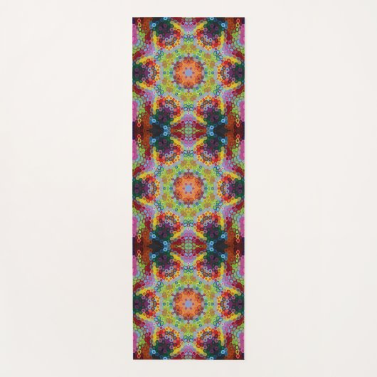 Hex Mandala Green Pink und Orange Yogamatte (Vorderseite)