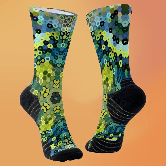 Hex Mandala Green und Blue Socken