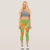 Hex Mandala Green und Orange Capri Leggings (Vorderseite)
