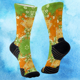Hex Mandala Green und Orange Socken