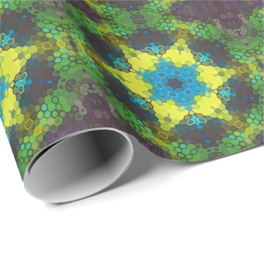 Hex Mandala Green Yellow und Blue Geschenkpapier (Rolleneckpunkt)