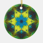 Hex Mandala Green Yellow und Blue Keramik Ornament (Vorne)