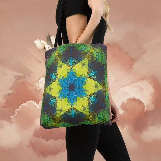 Hex Mandala Green Yellow und Blue Tasche