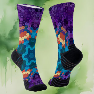 Hex Mandala Lila Blue und Orange Socken