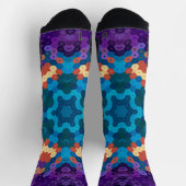 Hex Mandala Lila Blue und Orange Socken (Oben)