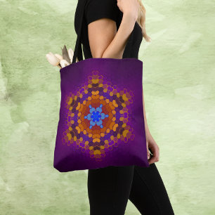 Hex Mandala Lila Orange und Blue Tasche