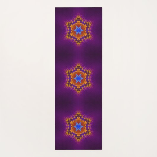 Hex Mandala Lila Orange und Blue Yogamatte (Rückseite)