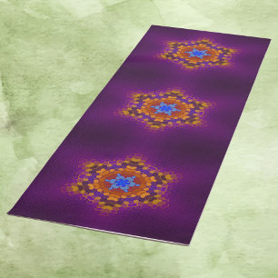 Hex Mandala Lila Orange und Blue Yogamatte