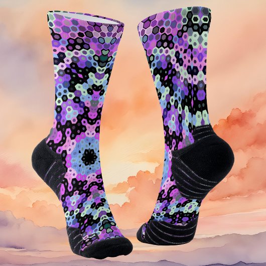 Hex Mandala Lila rosa und blau Socken