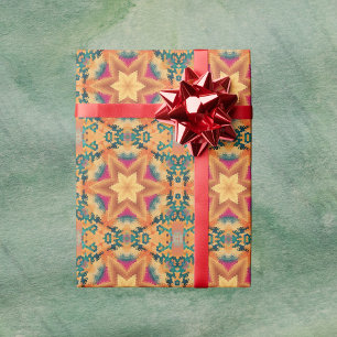 Hex Mandala Orange Blue und Pink Geschenkpapier