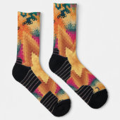 Hex Mandala Orange Blue und Pink Socken (Rechts)