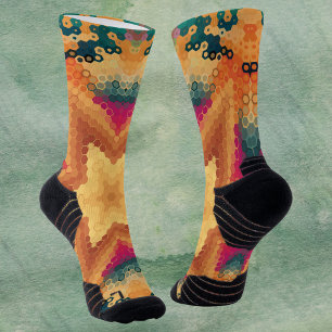 Hex Mandala Orange Blue und Pink Socken