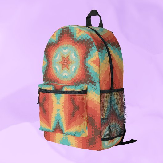 Hex Mandala Orange Blue und Yellow Bedruckter Rucksack