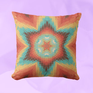 Hex Mandala Orange Blue und Yellow Kissen
