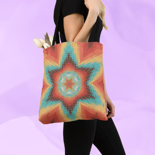 Hex Mandala Orange Blue und Yellow Tasche
