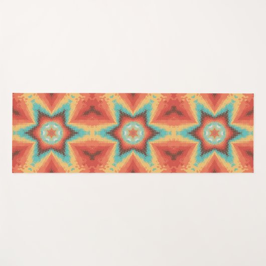 Hex Mandala Orange Blue und Yellow Yogamatte (Vorderseite (Horizontal))