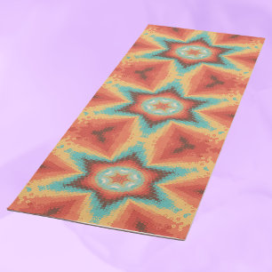 Hex Mandala Orange Blue und Yellow Yogamatte