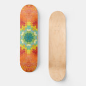 Hex Mandala Orange Gelb Rot und Blau Skateboard (Vorderseite)
