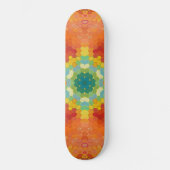 Hex Mandala Orange Gelb Rot und Blau Skateboard (Vorderseite)