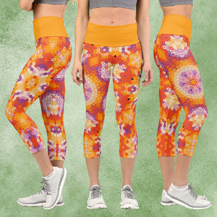 Hex Mandala Orange Lila und weiß Capri Leggings