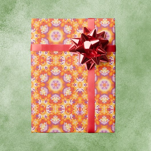 Hex Mandala Orange Lila und weiß Geschenkpapier