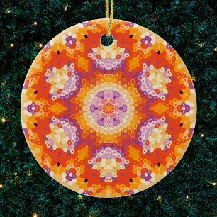 Hex Mandala Orange Lila und weiß Keramik Ornament