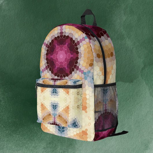 Hex Mandala Orange Pink und Blau Bedruckter Rucksack