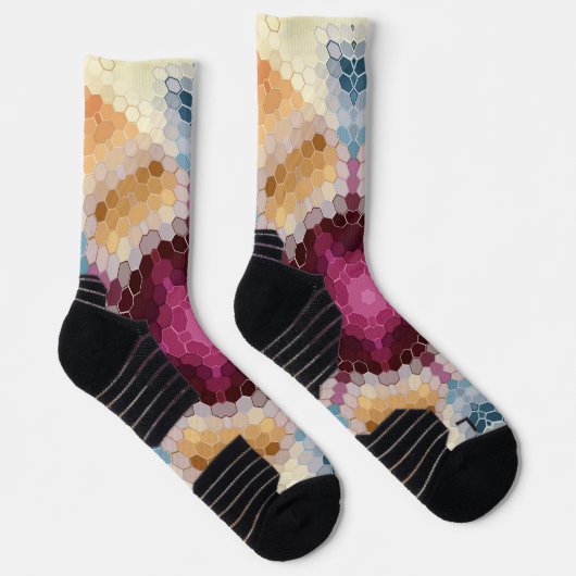 Hex Mandala Orange Pink und Blau Socken (Rechts)