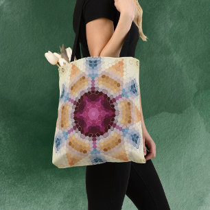 Hex Mandala Orange Pink und Blau Tasche