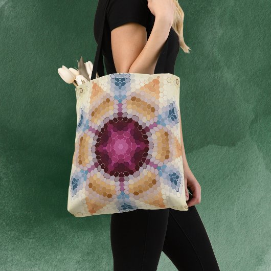 Hex Mandala Orange Pink und Blau Tasche