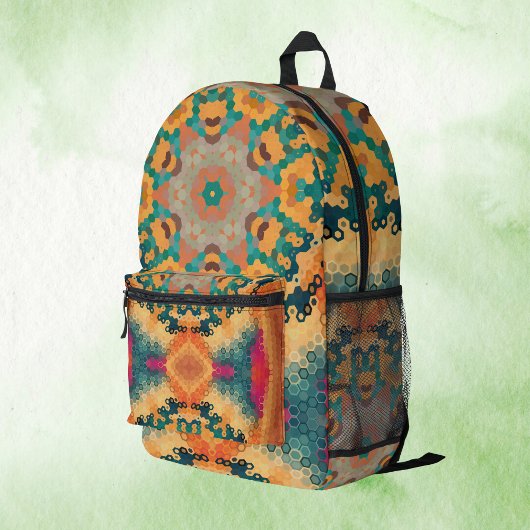 Hex Mandala Orange und Blue Bedruckter Rucksack