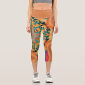 Hex Mandala Orange und Blue Capri Leggings (Vorderseite)