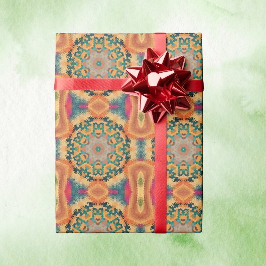 Hex Mandala Orange und Blue Geschenkpapier