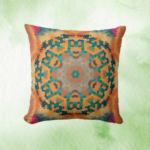 Hex Mandala Orange und Blue Kissen