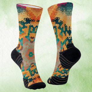 Hex Mandala Orange und Blue Socken