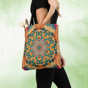 Hex Mandala Orange und Blue Tasche