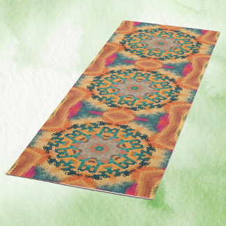 Hex Mandala Orange und Blue Yogamatte