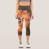 Hex Mandala Orange White und Brown Capri Leggings (Vorderseite)