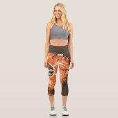 Hex Mandala Orange White und Brown Capri Leggings (Vorderseite)