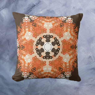 Hex Mandala Orange White und Brown Kissen