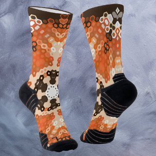 Hex Mandala Orange White und Brown Socken